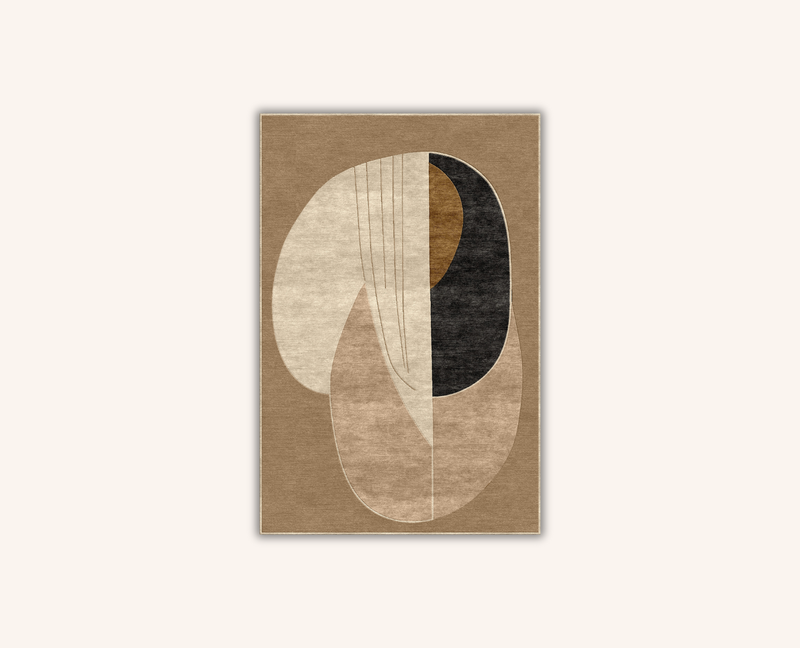 Tapis Maud — camel, écru, noir et ocre, laine et soie végétale