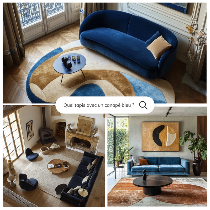 Quel tapis choisir pour accompagner un canapé bleu : Guide d'harmonisation des couleurs