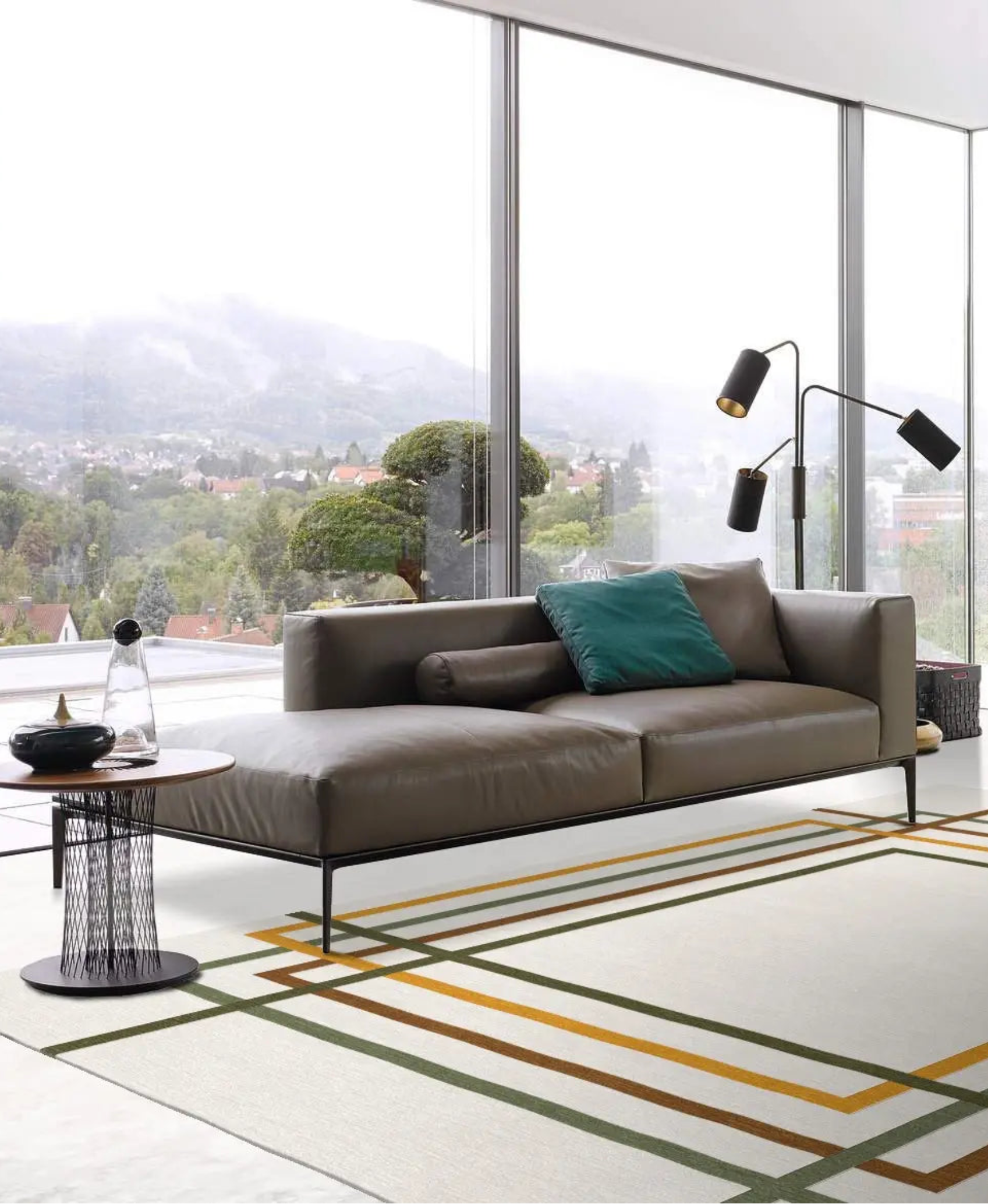 Tapis beige et jaune moutarde